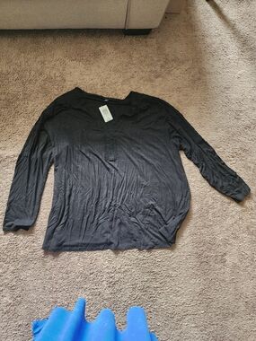 torrid Black Long Sleeve Henley with Lace Trim